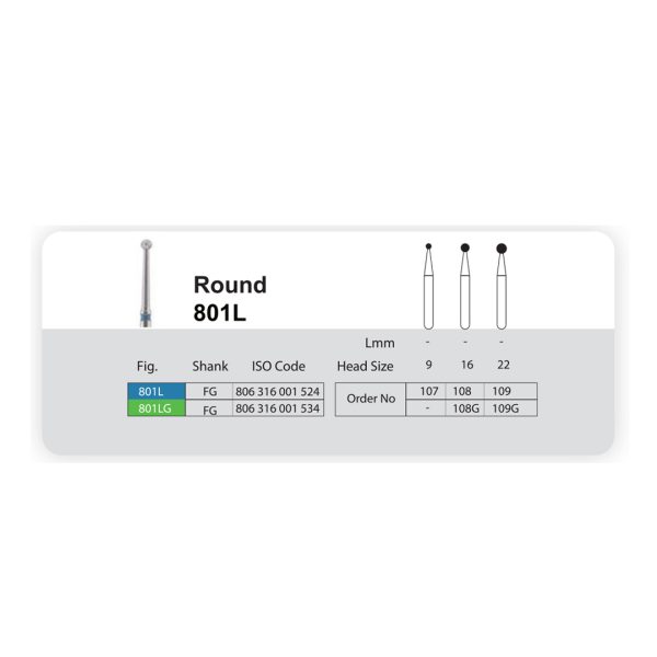 فرز الماسه مدل روند 801L سانی Diamond Burs Round 801L Sani