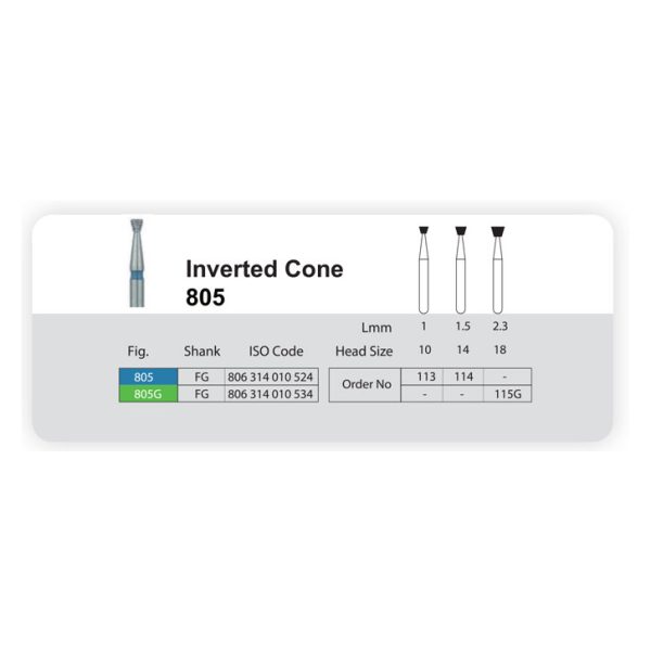 فرز الماسه مدل مخروطی معکوس 805 سانی Diamond Burs Inverted Cone 805 Sani