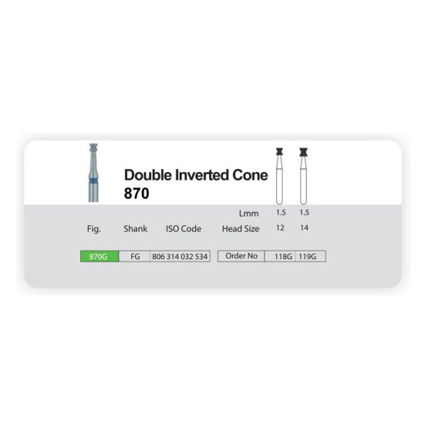 فرز الماسه مدل مخروطی معکوس توربین 870 سانی Diamond Burs Double Inverted Cone 870 Sani