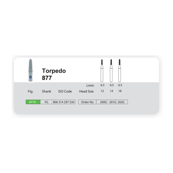 فرز الماسه مدل تورپدو توربین 877 سانی Diamond Burs Torpedo 877 Sani