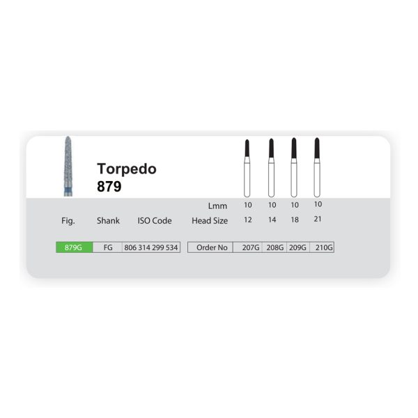 فرز الماسه مدل تورپدو توربین 879 سانی Diamond Burs Torpedo 879 Sani