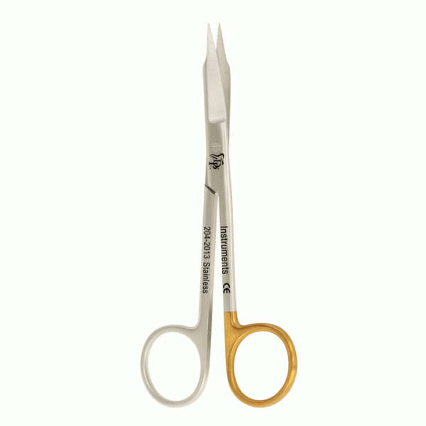 قیچی جراحی خمیده دنده ای دسته طلایی Straight One Blade Serrated Scissor DP