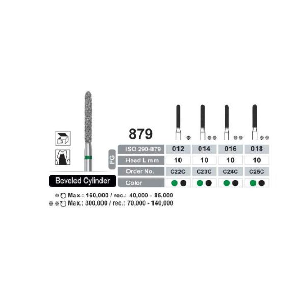 فرز توربین الماسه تراش و پالیش دور مشکی دنتال ری Modified Beveled Cylinder 879 Dentalree